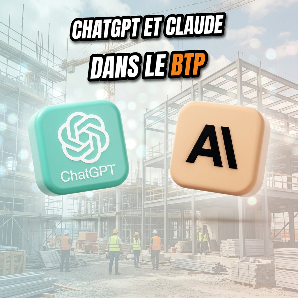 Logos ChatGPT et Claude sur fond de chantier BTP
