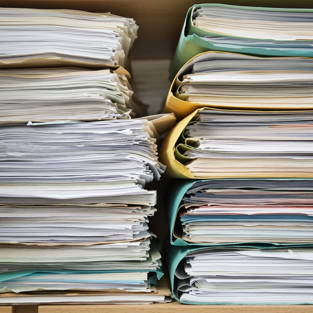 Piles de dossiers de comptes rendus en retard