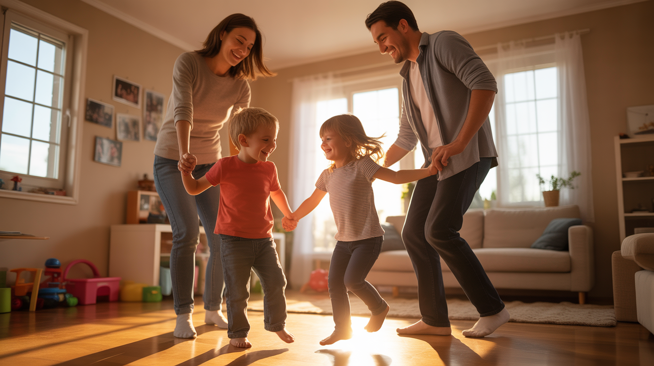 Une famille profite de son temps libre à la maison