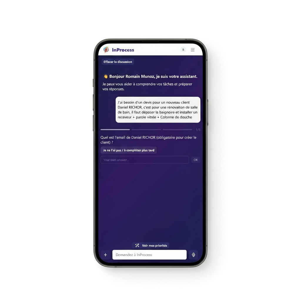 L'agent demande l'email du client, obligatoire pour créer la fiche