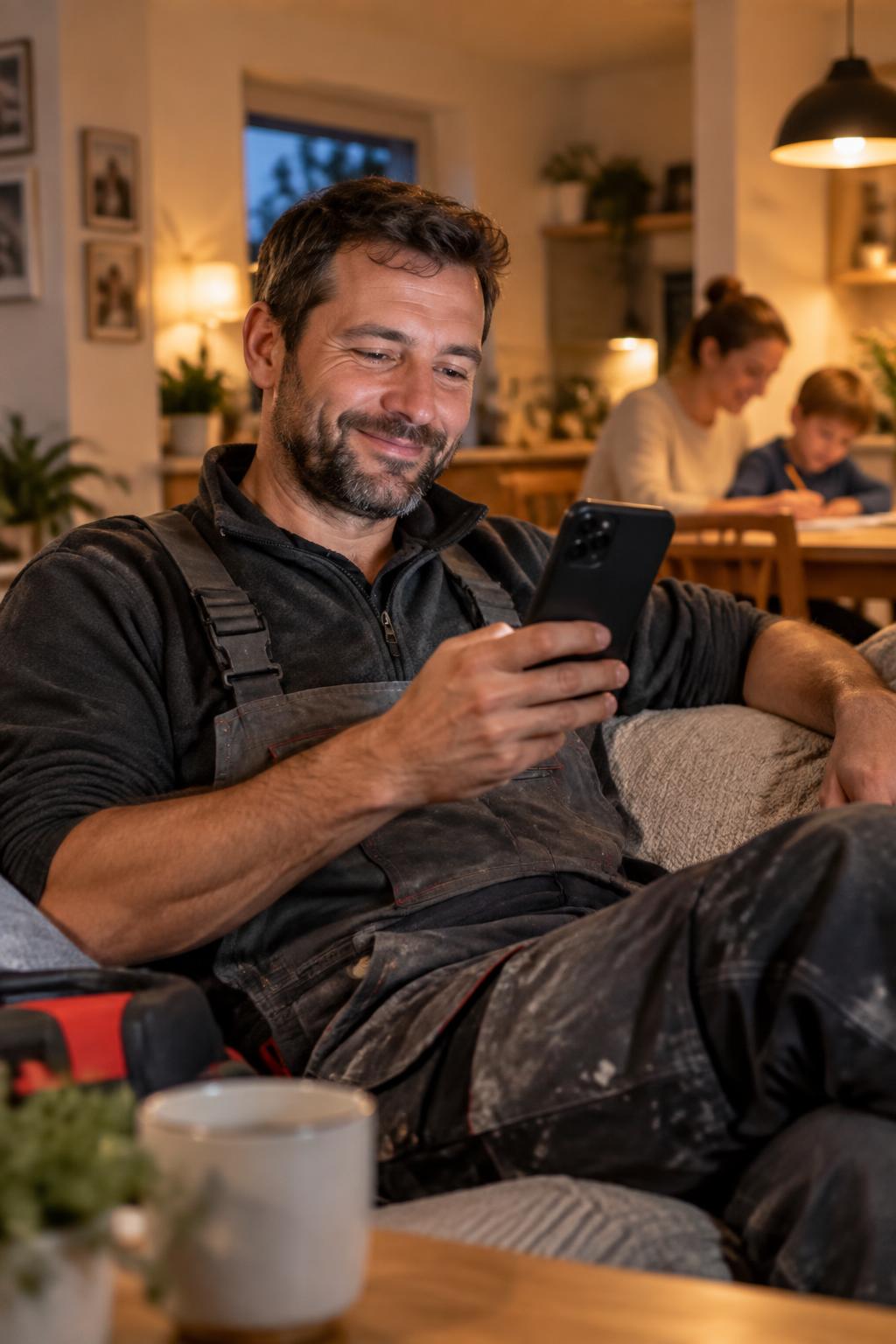 Un artisan profite de sa soirée avec sa famille